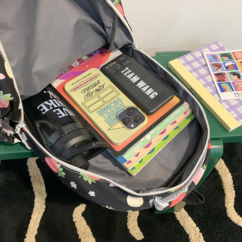 Four-Piece Strawberry Schoolbag Travel Backpack Women's Large Capacity Printed Backpack for Students