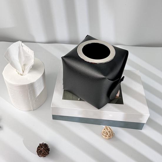 Roll Paper Box Multifunctional Square Large Diameter High Capacity Reusable Pen Holder Faux Leather Napkin Paper Case Desktop Sundries Organizer