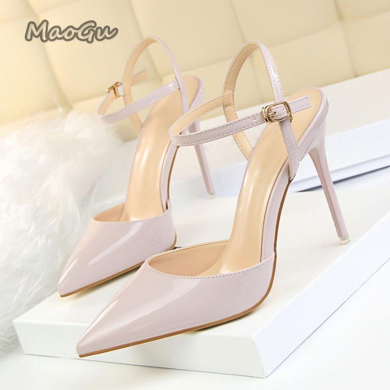 Fashion Fashion Sandals Women 2025 Patent Leather High Heels Women Sandals Summer Heeled Sandals Pointed Toe Women Pumps Sandale Femme