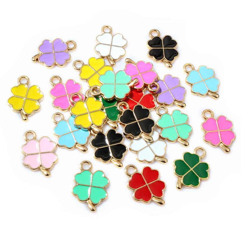 20pcs 18x12mm Enamel Clover Charms Pendant Alloy Metal DIY Jewelry Making Accessories Findingsn for Bracelet Earrings Necklace