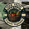 2D Flat 1pc, 8x8 In, Vintage Farmhouse Aluminum Metal Sign - Farm Fresh Vegetable Decor with Organic Farming Theme - for Kitchen, Garden, Farm