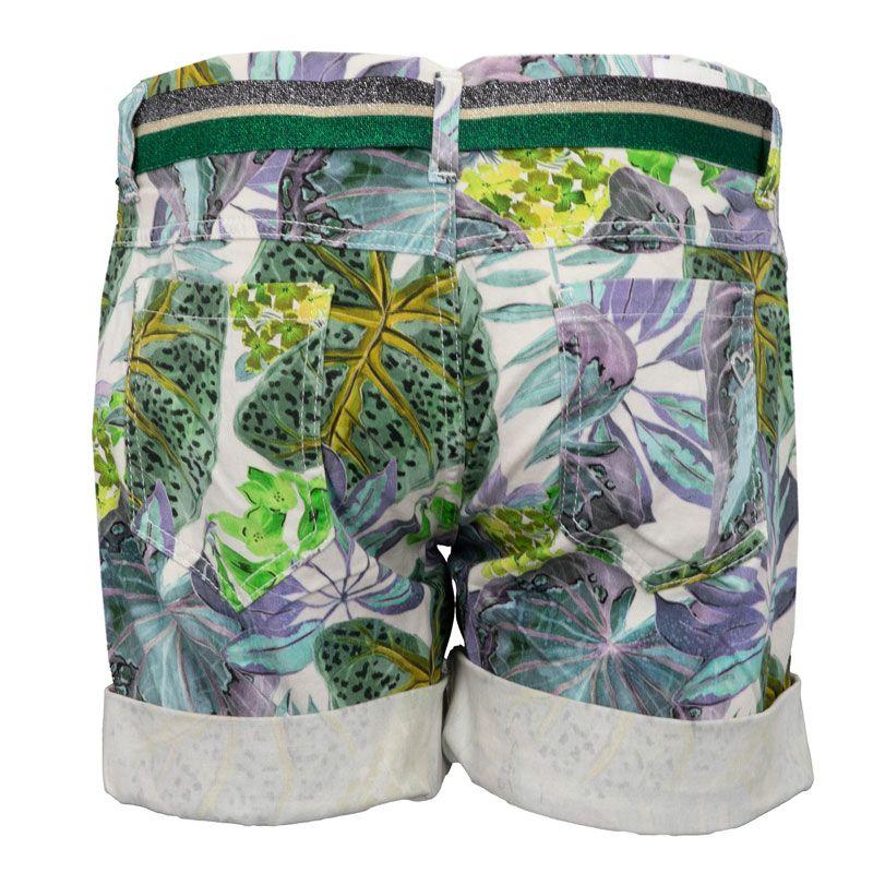 Short with Turn-up Belt Printed with Tropical Plants Woman PLEASE