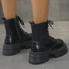 Fashion 2025 Autumn Winter Black Platform Boots Women Fashion Lace Up Zipper Ankle Boots Woman Punk Thick Heel Pu Leather Botas Mujer