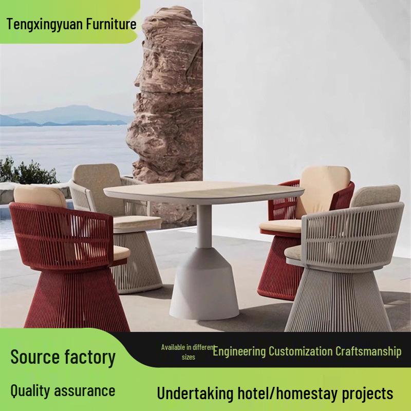 Nordic Rattan Weaving Outdoor Table and Chairs Set - Rotatable Designer Style for Courtyard, Balcony or Garden