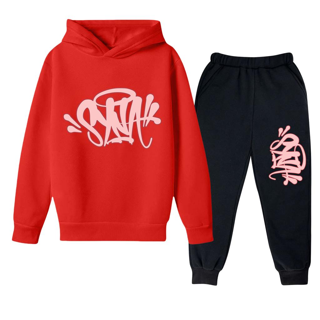 Dziecięcy Zestaw Bluza Oversize z Długim Rękawem, Nadrukiem Literowym, Kaptur ze Sznurkiem