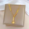 Titanium Steel Gold Foil Round Ball In The Minimalist Wind Stove With Real Gold Necklace Female Collarbone Chain
