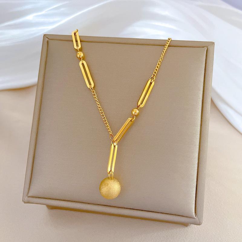 Titanium Steel Gold Foil Round Ball In The Minimalist Wind Stove With Real Gold Necklace Female Collarbone Chain