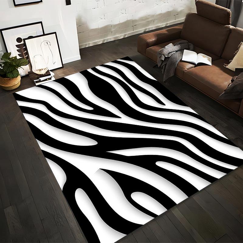 Black and White Zebra Stripe Pattern Carpet for Modern Home Decor Suitable for use as an anti-slip for living room bedroom sofas