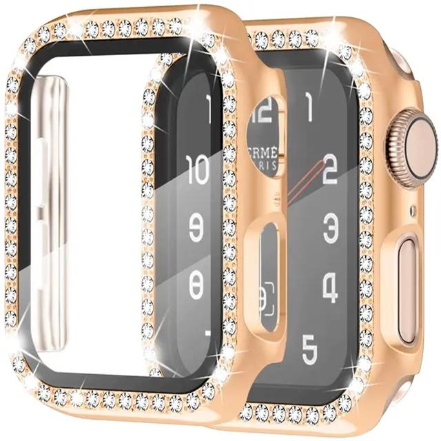Glass+Watch Cover for Apple Watch 49mm 45mm 44mm 41mm 38mm 40mm Bling Case Diamond Bumper Protector for iwatchSE 8 9 7 6 5 4 3 2