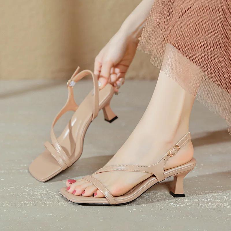 Fashion High-heeled Sandals Women's Summer 2025 New Square Head with High Heels Women's Stiletto French Fashion Cool Slippers