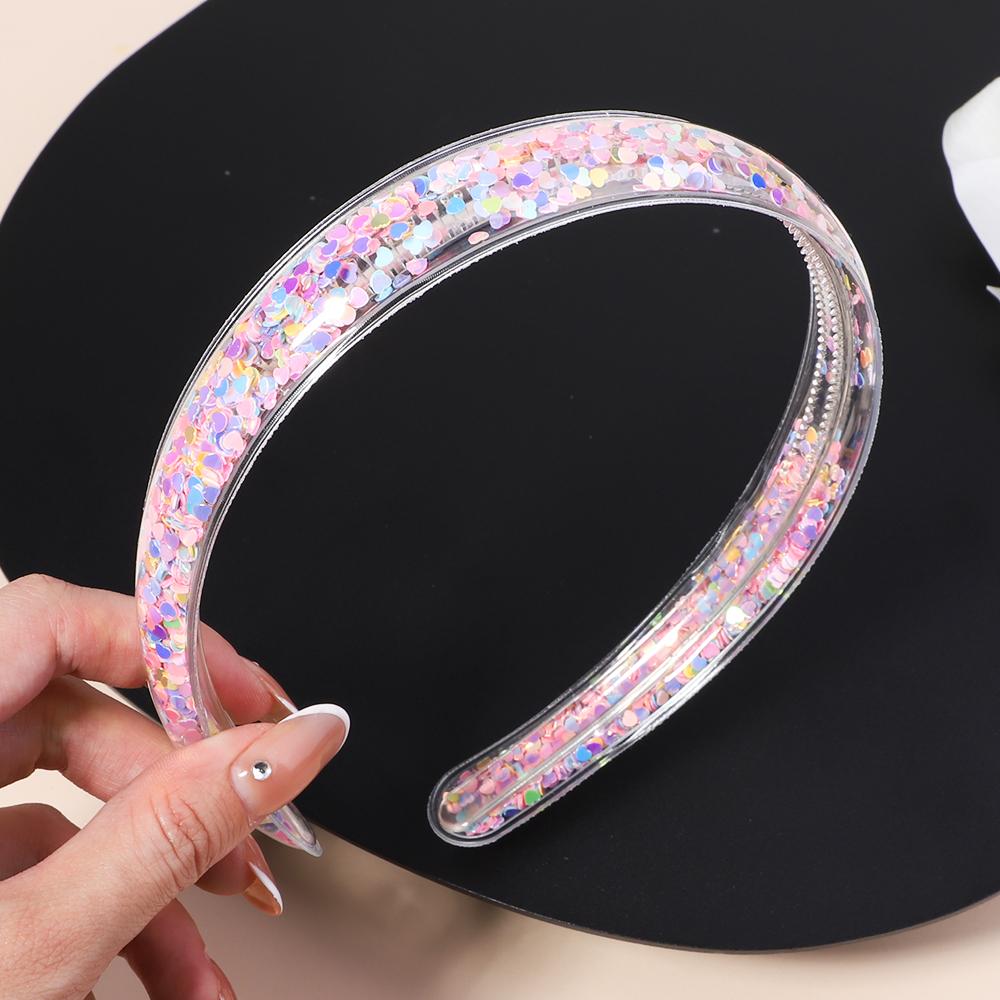 

Прозрачная повязка для волос с зыбучим песком для девочек, с блестками, пайетками в форме сердца, мультяшными ушками, обручи для волос, головные уборы, аксессуары для волос