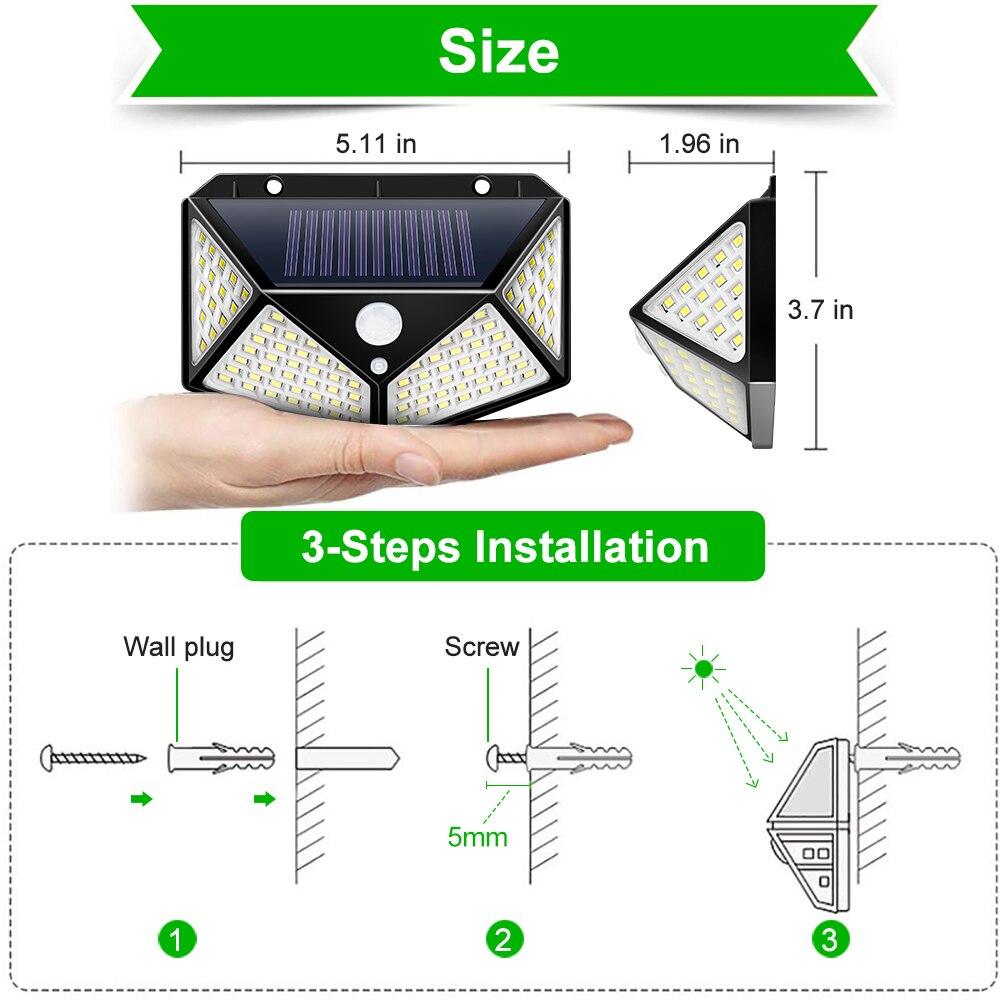 100 LED Solar Light Outdoor Solar Lamp Powered Sunlight Waterproof PIR Motion Sensor Street Night Light for Garden Decoration