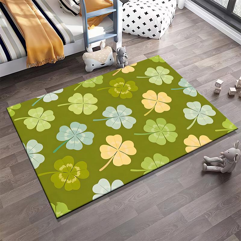 Four-Leaf Clover Printed Carpet, Green Luck Theme Decorative Rug Suitable for Use As an Anti-slip for Living Room Bedroom Sofas