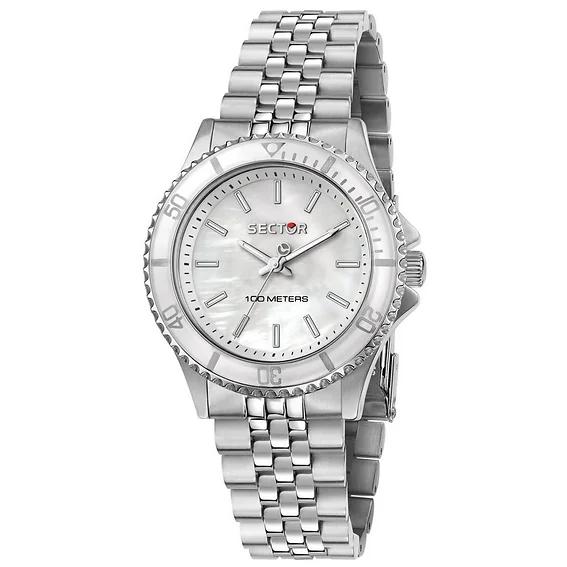 Сектор 230 Just Time Нержавеющая сталь Перламутровый циферблат Кварц R3253161527 100M Женские часы мать жемчужного