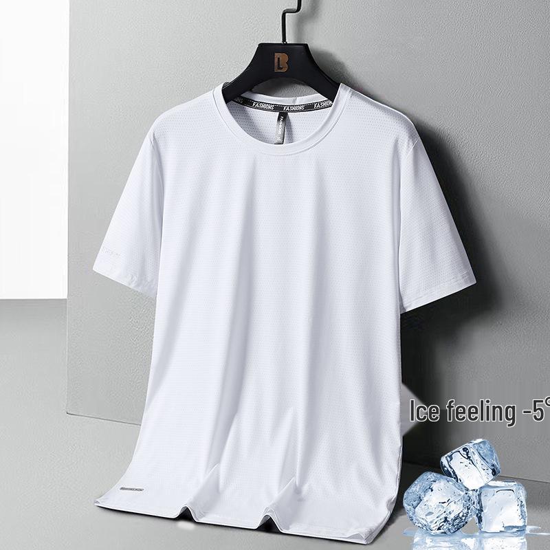 Men's Plus Size Quick-Dry Ice Silk Sports T-Shirt - Breathable, Loose Fit, Short-Sleeve