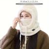 Women Winter Hood Hats Outdoor Cycling Windproof Cap Thermal Unisex Cold Proof Soft Plush with Face Mask Drawstring Warm Hat Drawstring Ski Mask Hat