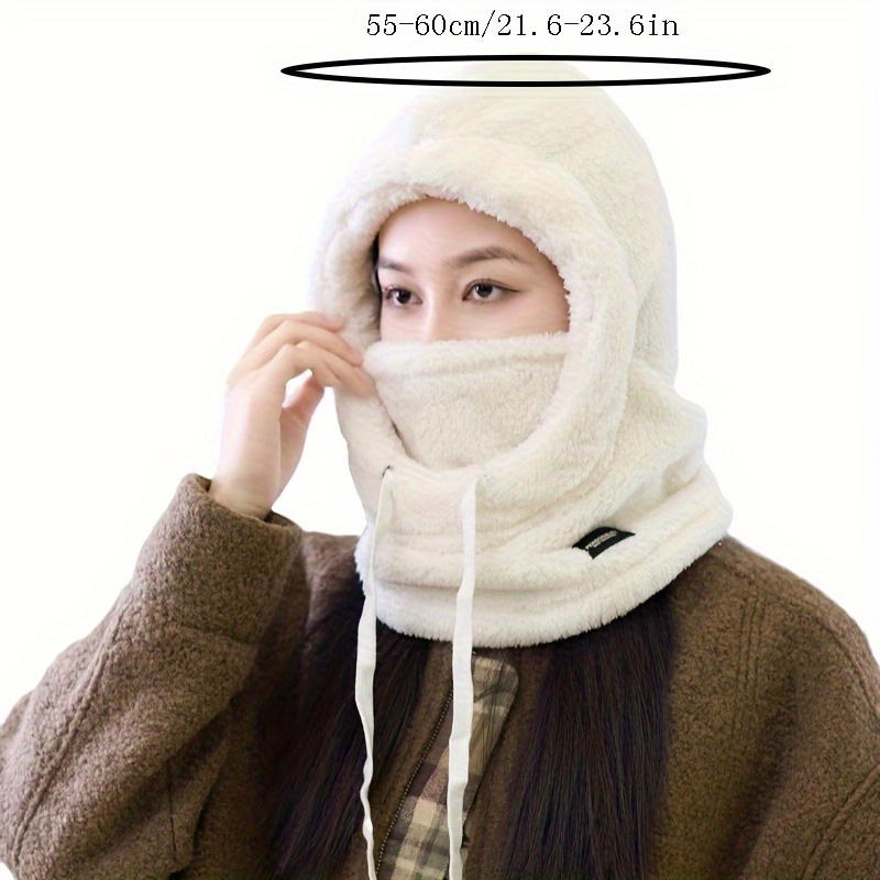 Women Winter Hood Hats Outdoor Cycling Windproof Cap Thermal Unisex Cold Proof Soft Plush with Face Mask Drawstring Warm Hat Drawstring Ski Mask Hat