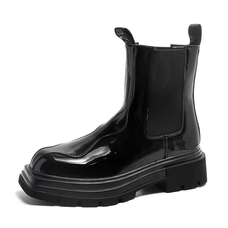 Britský styl černé podzimní nové prodyšné kotníkové boty se silnou podrážkou, čtvercovou špičkou, Martin boots