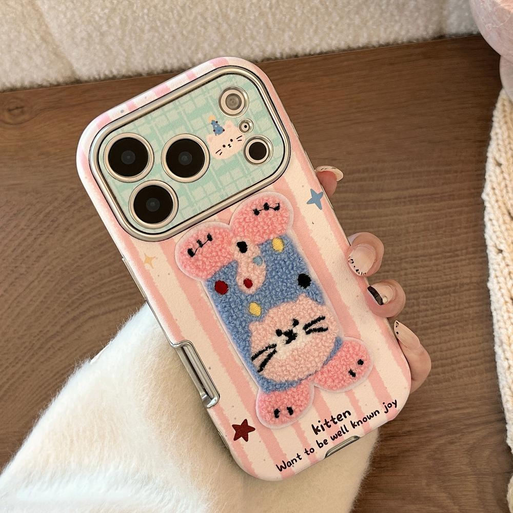 Suitable for Autumn and Winter Iphone17promax Apple 16 Mobile Phone Case 15 Plush Cartoon Animals 13 Leather Mobile Phone Case