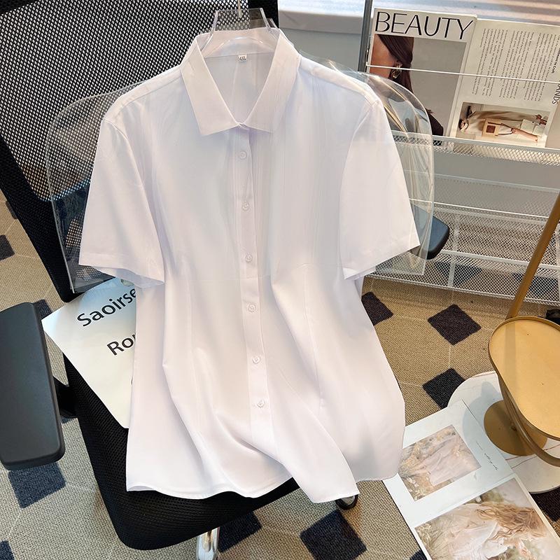 

Plus Size Women s White Long Sleeve Shirt: Elegant Formal Wear for Spring 5XL (160-180 jin)