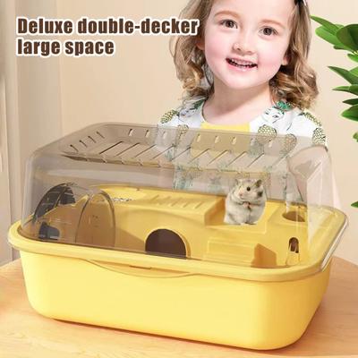 Gaiola de Hamster Transparente Habitats de Hamsters Acrílico Casa de Jogo para Pequenos Animais com Roda Garrafa de Água para Hamsters Ratos Gerbos Porquinho-da-Índia