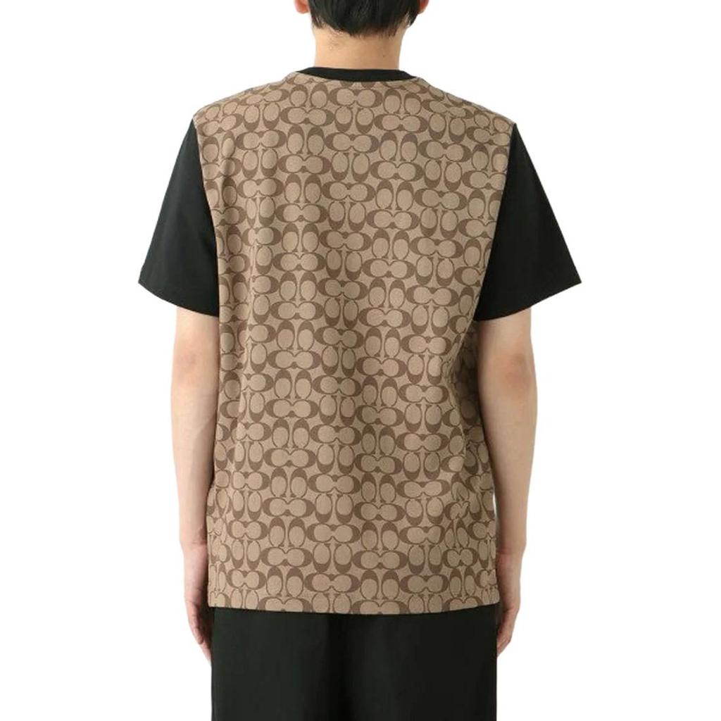 COACH SS22 Men Logo Full Print Patchwork Short Sleeve T-shirt Khaki C9602-OFZ