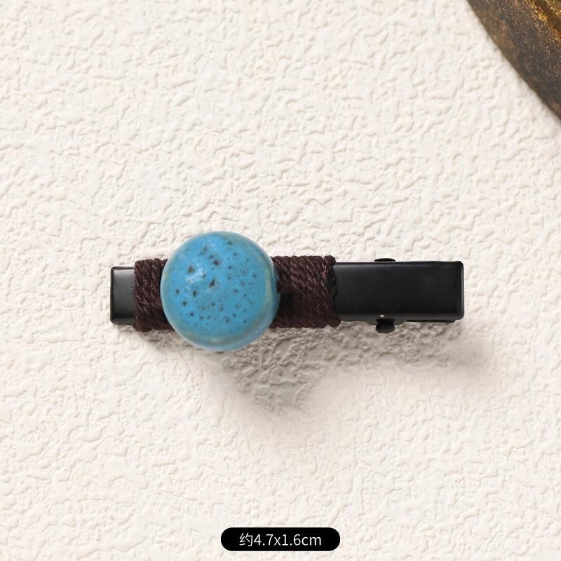 Retro Handmade Hairpin Niche Exquisite Woven Turquoise Beeswax Bangs Side Clip Tibetan Hair Jewelry