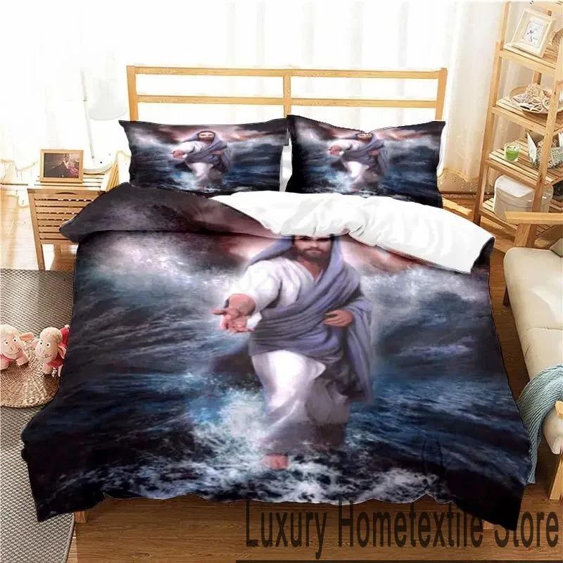 Set de lenjerie de pat Inima Sacră a lui Isus Hristos Imprimare 3D Dublu Twin King Husă de plapapă Plapapă Față de pernă Băieți Fete Adulți Dormitor