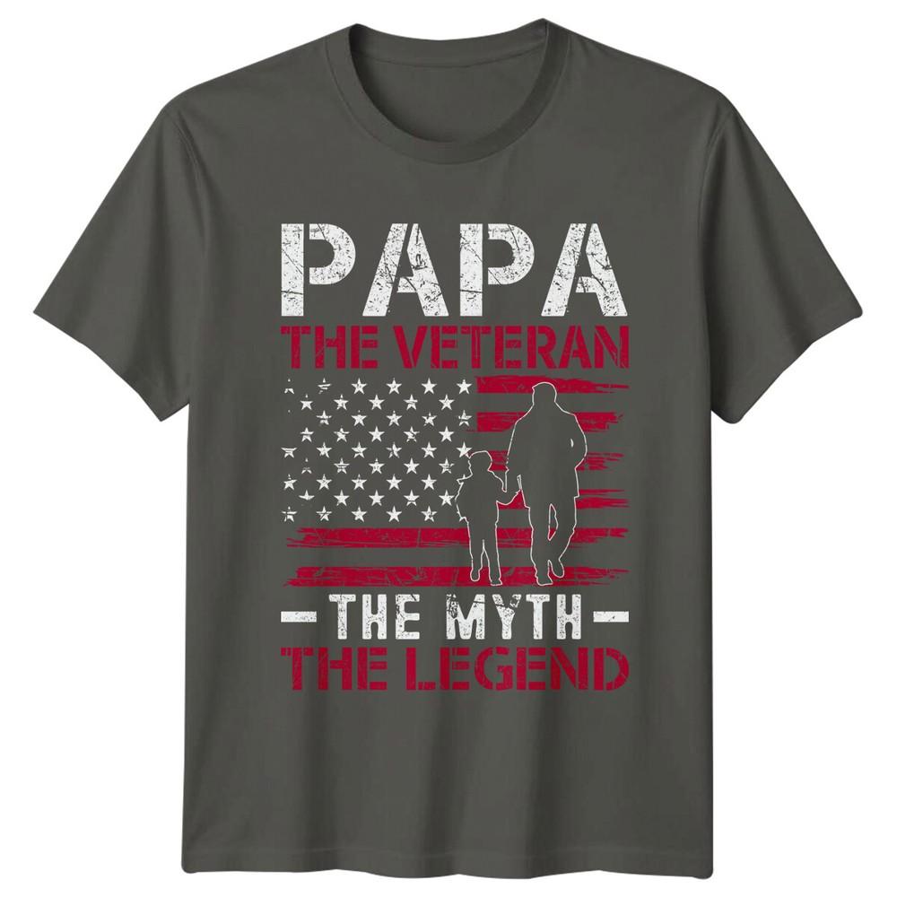 Papa The Veteran The Myth The Legend USA Flag Fathers Day TShirt S