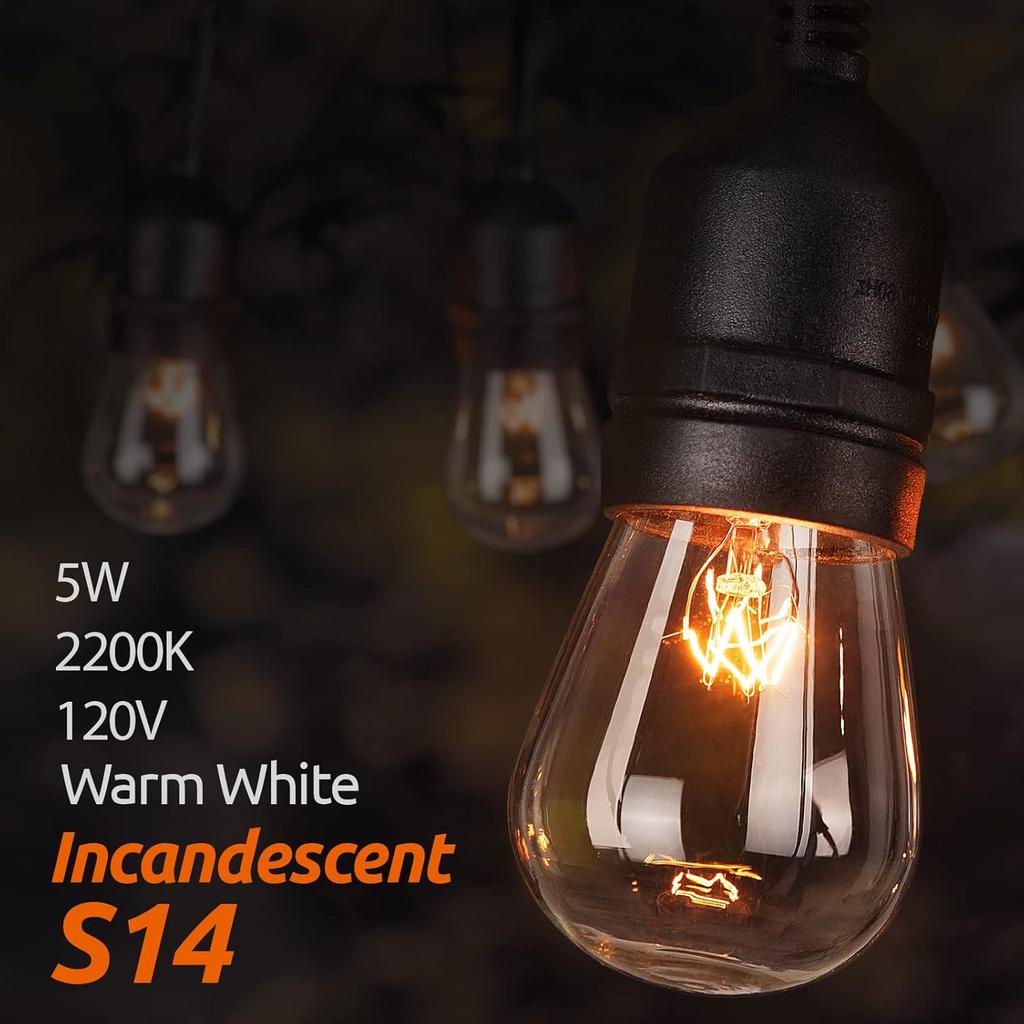 addlon Incandescent Replacement Bulbs 5W S14 15 Pack Waterproof E17 2200K Screw Base for Outdoor Incandescent String Lights