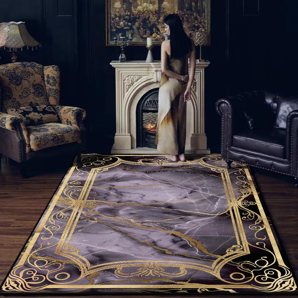 Modern Luxury Black Carpet for Living Room Washable Decoration Home Chinese Style Rugs for Bedroom Non-slip Large Rug Bath mat