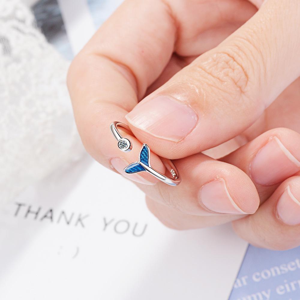 Buyee 925 Sterling Silver Sweet Ring Finger Blue Mermaid Simple Ring for Woman Girl Excellent Fashion Party Jewelry Circle