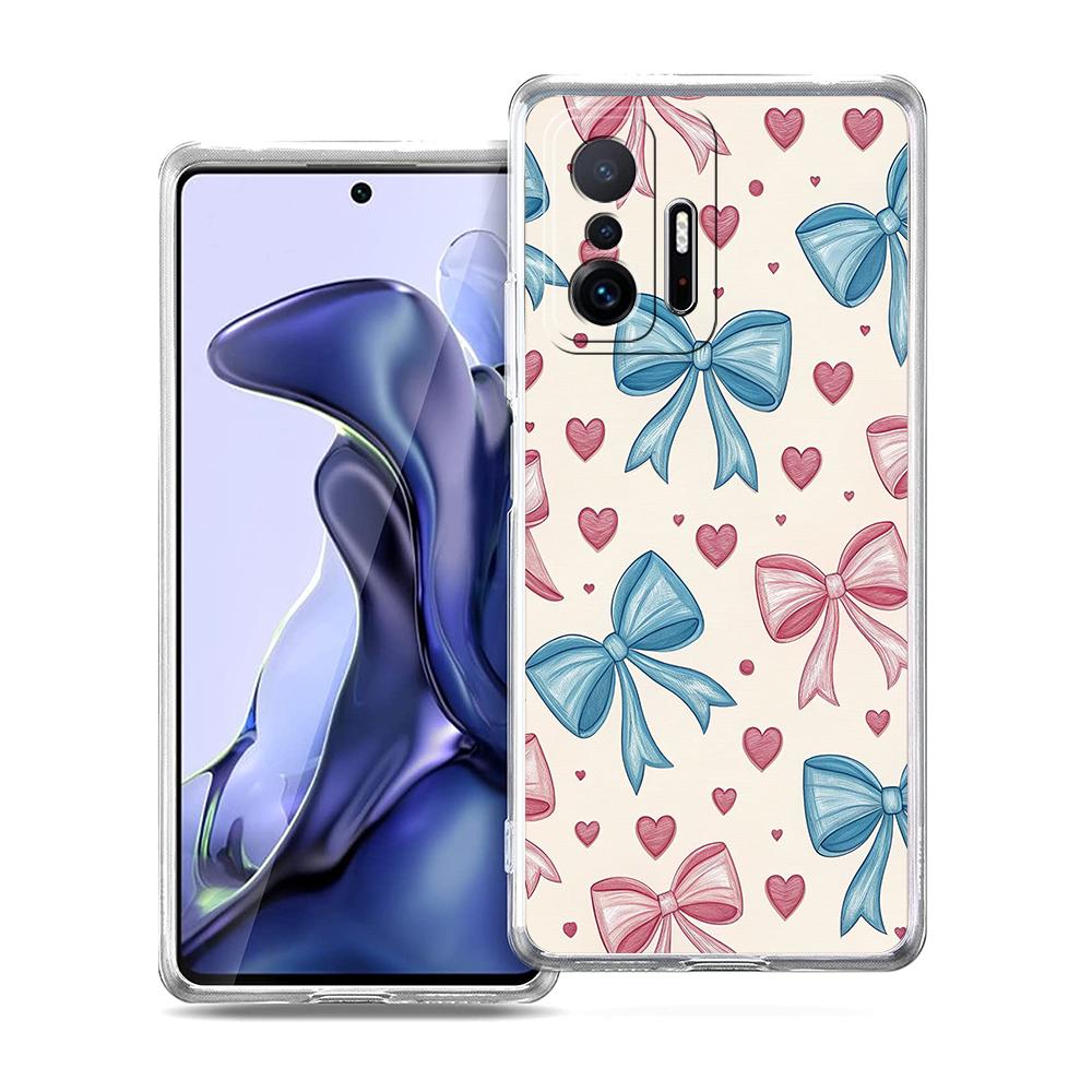 Transparent Phone Case for Xiaomi Mi 14 13 12 11 Ultra 13T 12T 11T Poco X3 NFC F3 F6 Pro Lite 5G Soft TPU Pink Heart Bow Pattern