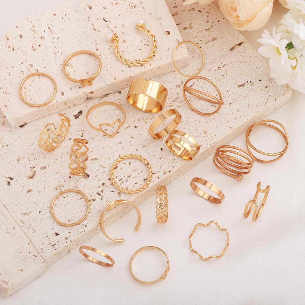 22-Piece Open Multi-Joint Heart and Butterfly Ring Set for Women