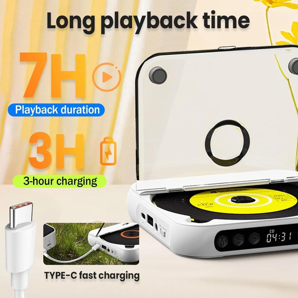 Portable Bluetooth CD Player, New 2025 Model, High-fidelity Sound Quality, Supports Wireless and Wired Playback, Rechargeable Compact CD Player.