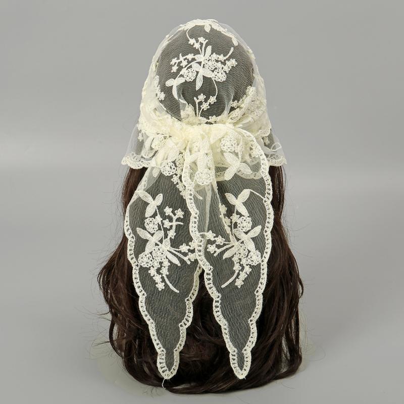 Hollow Out Triangle Lace Scarf Embroidery Solid Color Hair Scarf Headband Thin Vintage Lace Handkerchiefs Bridal Headwear