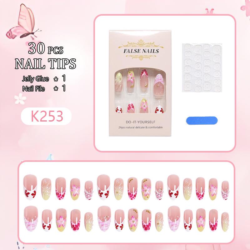 3D Rose Red Rhinestone Almond Nail Tips with Stereo Flowers - European & American INS Style