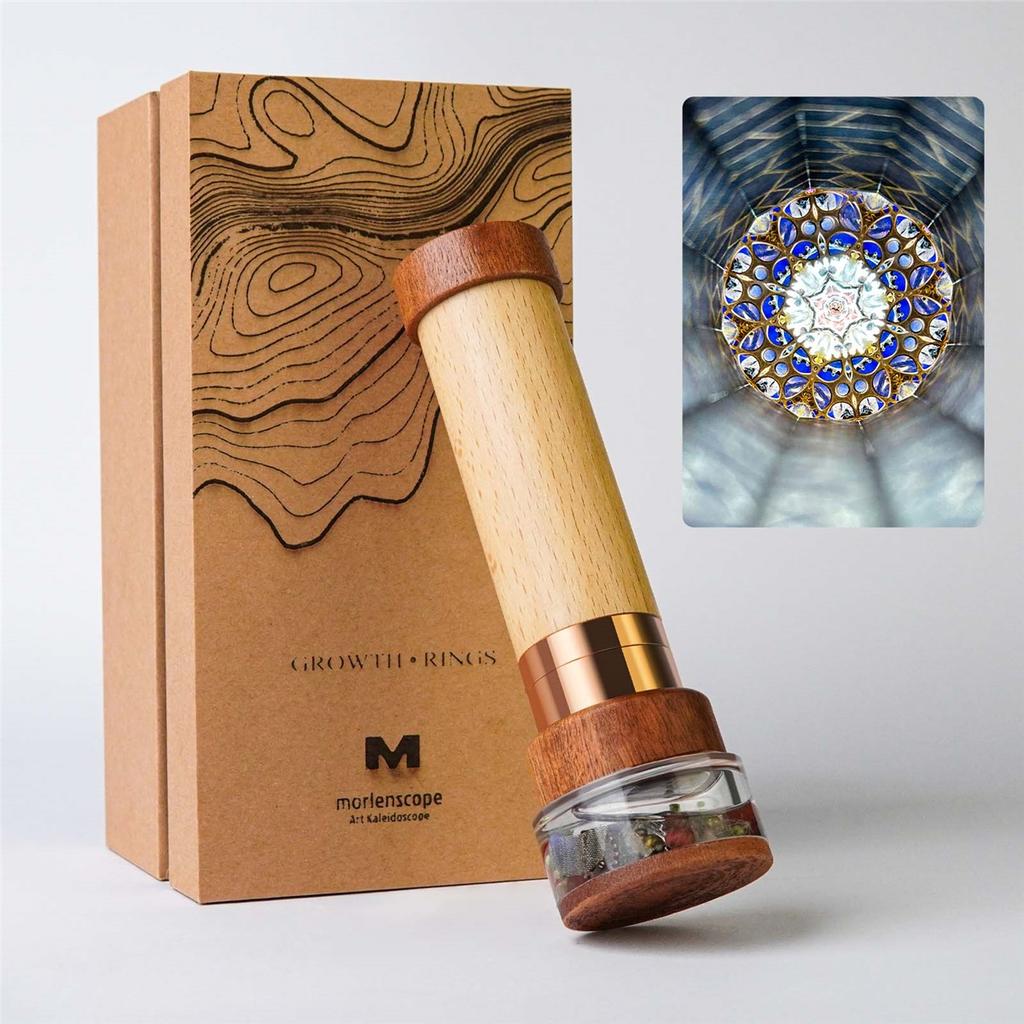 Growth Rings Wooden Nature Kaleidoscope Kit, Handmade Brass Rotatable Oil-Filled,Vintage Gift Box,Anniversary Birthday Gift