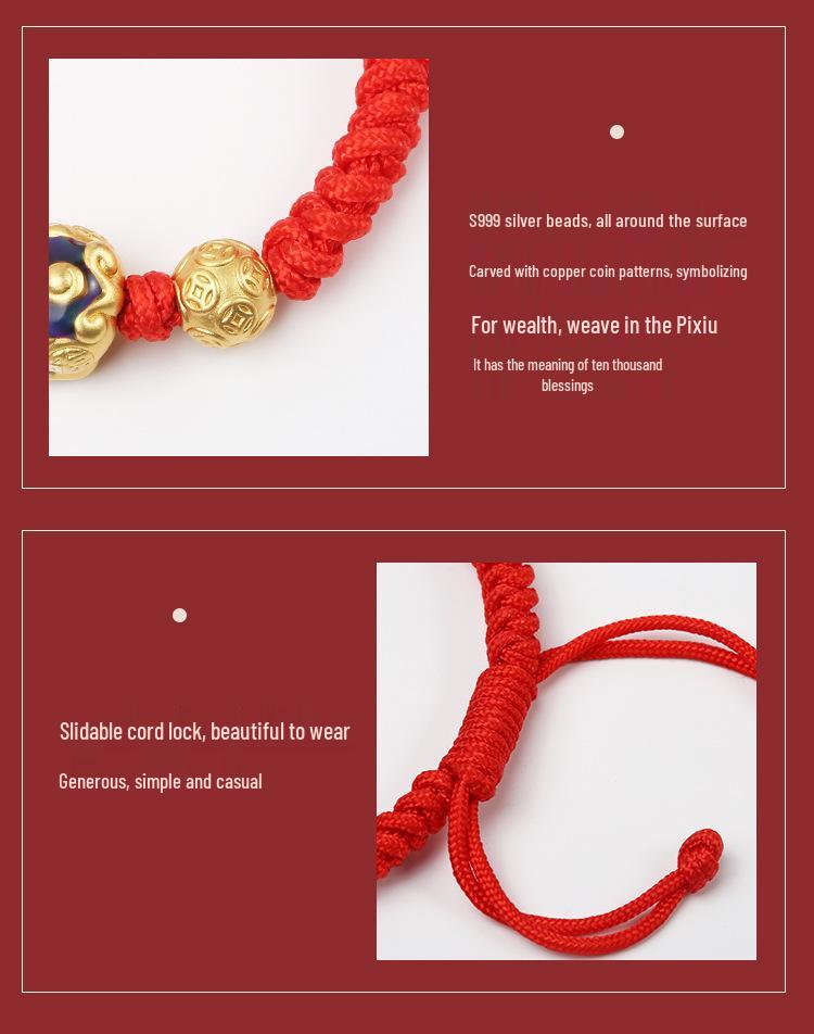 Dragon Knot Sterling Silver Color-Changing Pixiu Bracelet - Men's Woven Rope Pikachu Gift for Boyfriend