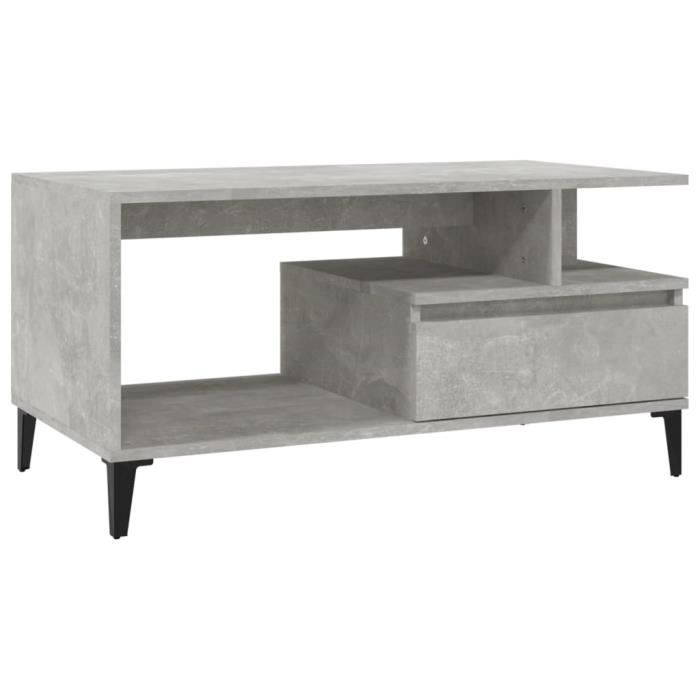 819624 vidaXL Table basse Gris béton 90x49x45 cm Bois d'ingénierie
