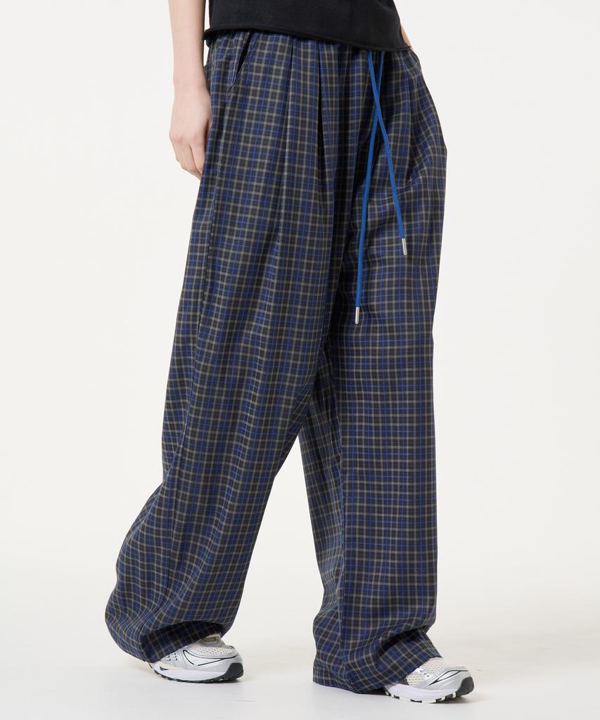 UNKNOWN PLANET Check Elastic Waist Slacks Pants Blue