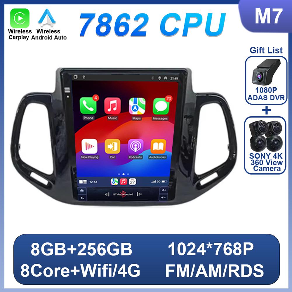 9.7 Inch Car Radio Android 14 For Jeep Compass 2 2016 2017 2018 Head Unit Multimedia Player GPS Navigation No 2 Din Bluetooth