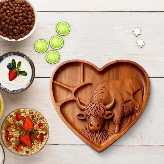 Bölmeli Yüksek Ovalı Sığır Ahşap Şarküteri Tabağı Çiftlik Evi Tavşanı Yonca Şekilli Çok Amaçlı Peynir Atıştırmalık Servis Tepsisi Meze Tabağı