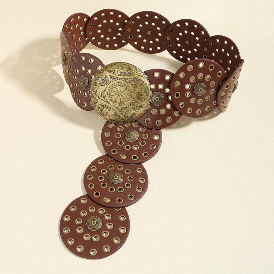 Cintura da donna Cintura a disco largo stile western esagerato rotonda resistente all'usura stile cowboy vintage scavato