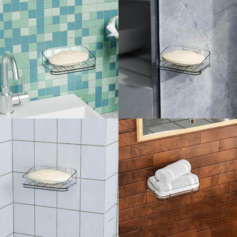 2Pcs Clear Plastic Soap Dishes For Countertop Or Wall Mounting Quick Drying Drainage Design Reusable Bathroom Organizers