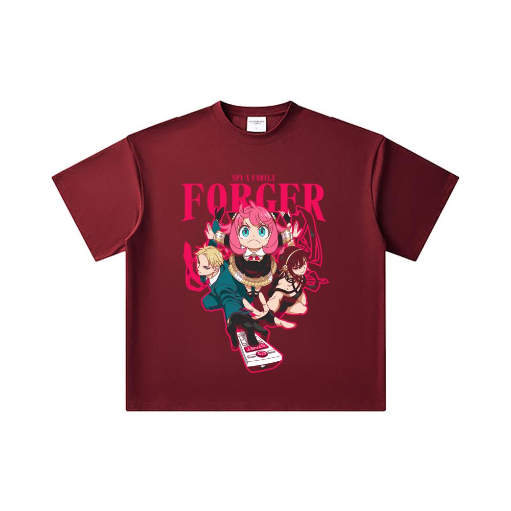 

260 GSM Double Yarn 32 Count 100% Cotton Spy x Family V1 Forger Print Unisex Heavy Cotton T Shirt 2XL вина червоного кольору