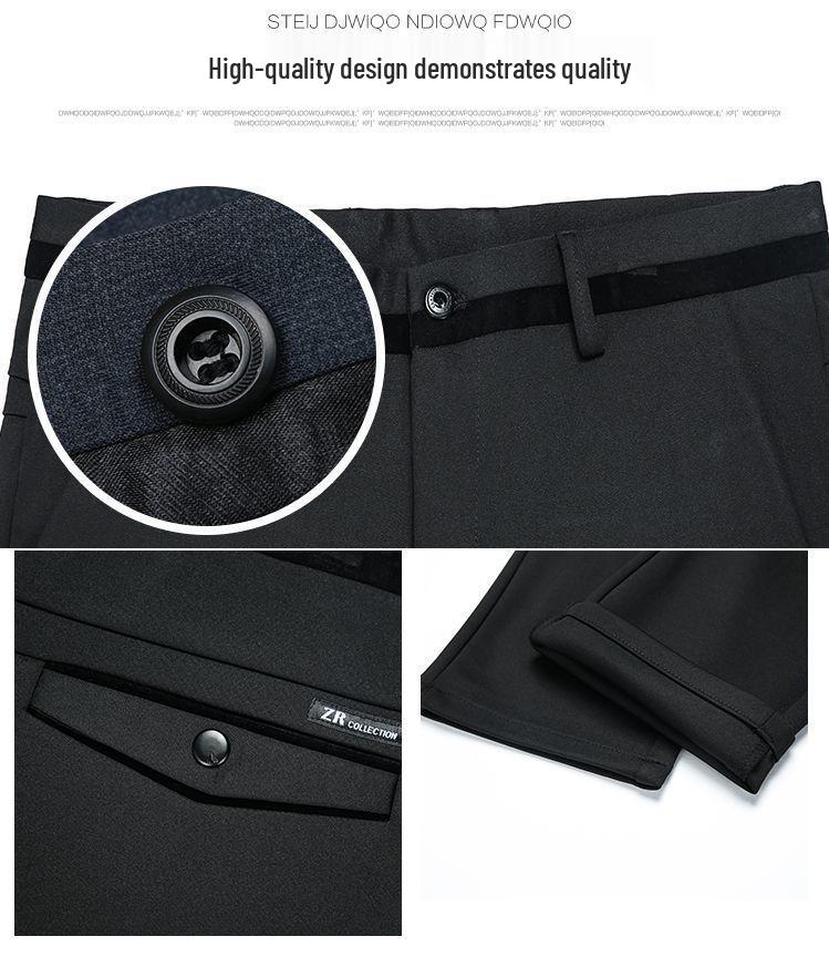 Romon Men's Fleece-lined Straight-leg Casual Pants - High Elastic, Iron-free, Thickened for Autumn/Winter.