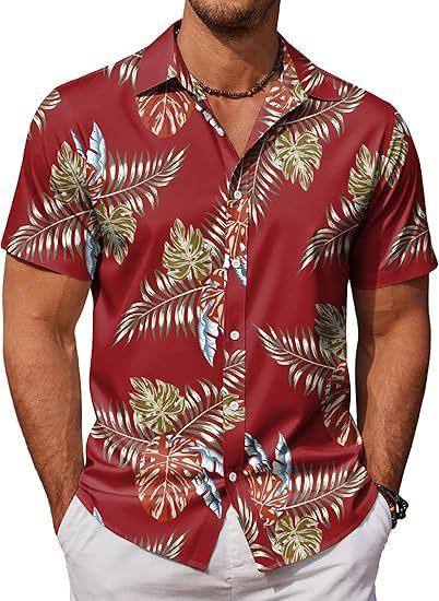 Men S Short Sleeve Tropical Print Hawaiian Casual Shirt