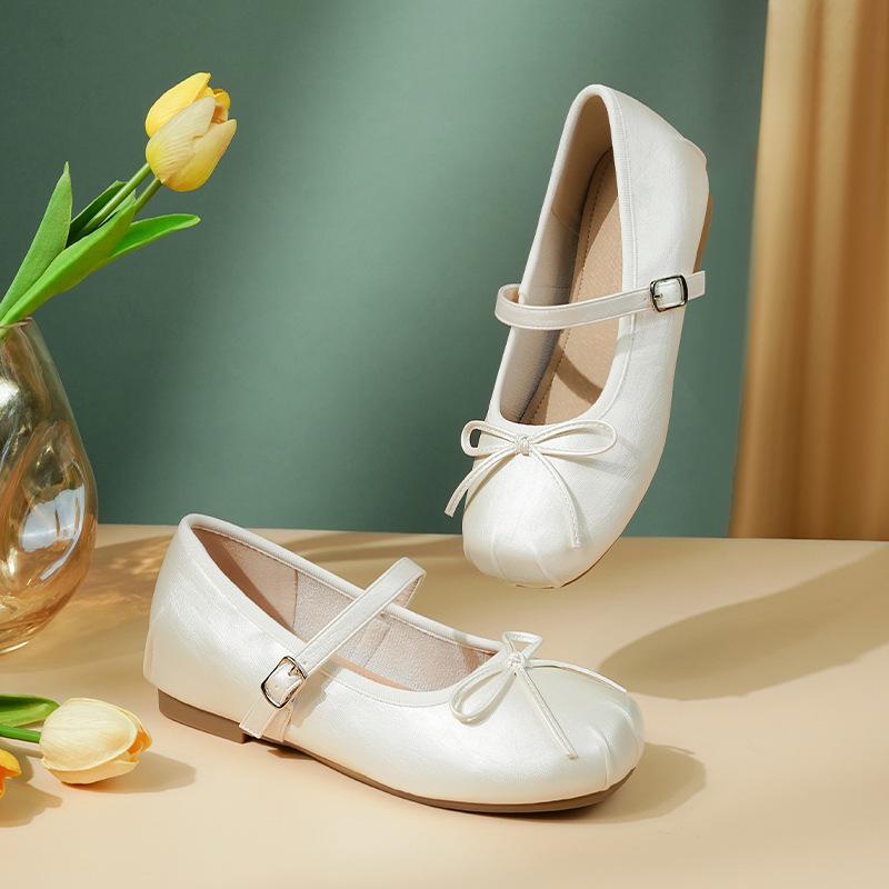 Bow inner height increase single shoes 5cm shallow mouth Mary Jane shoes women's ballet shoes