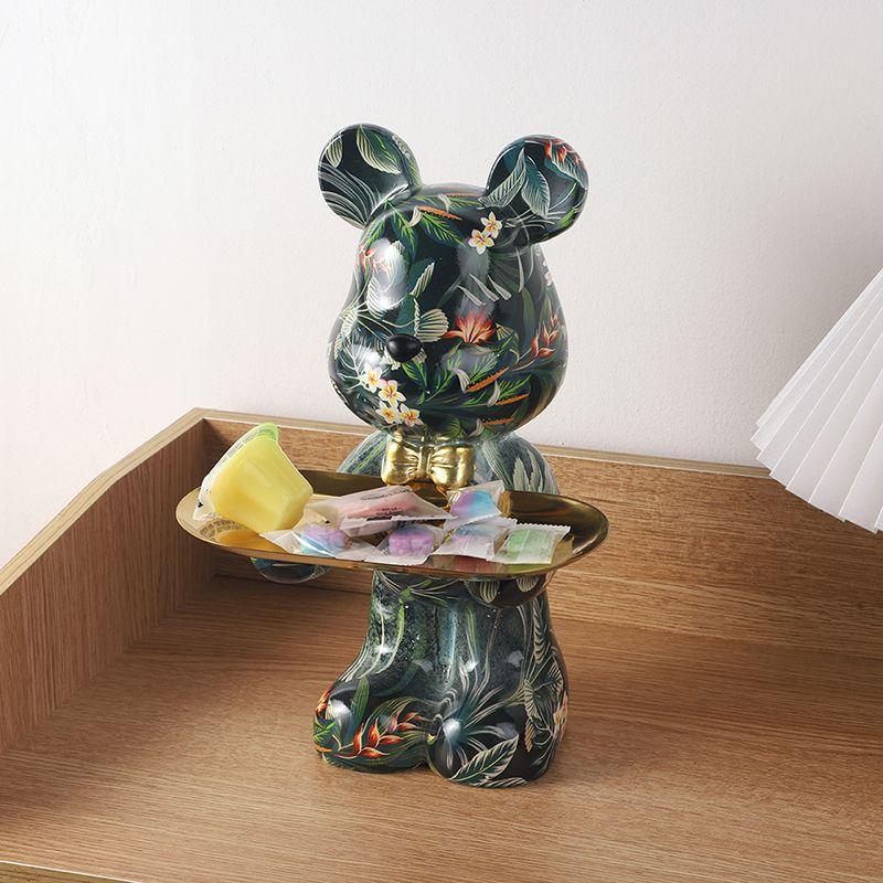 26cm Graffiti Abstract Resin Standing Bear Storage Statue Cute Animal Organizer Desk Decor Holder Gift for Home Office Ornament